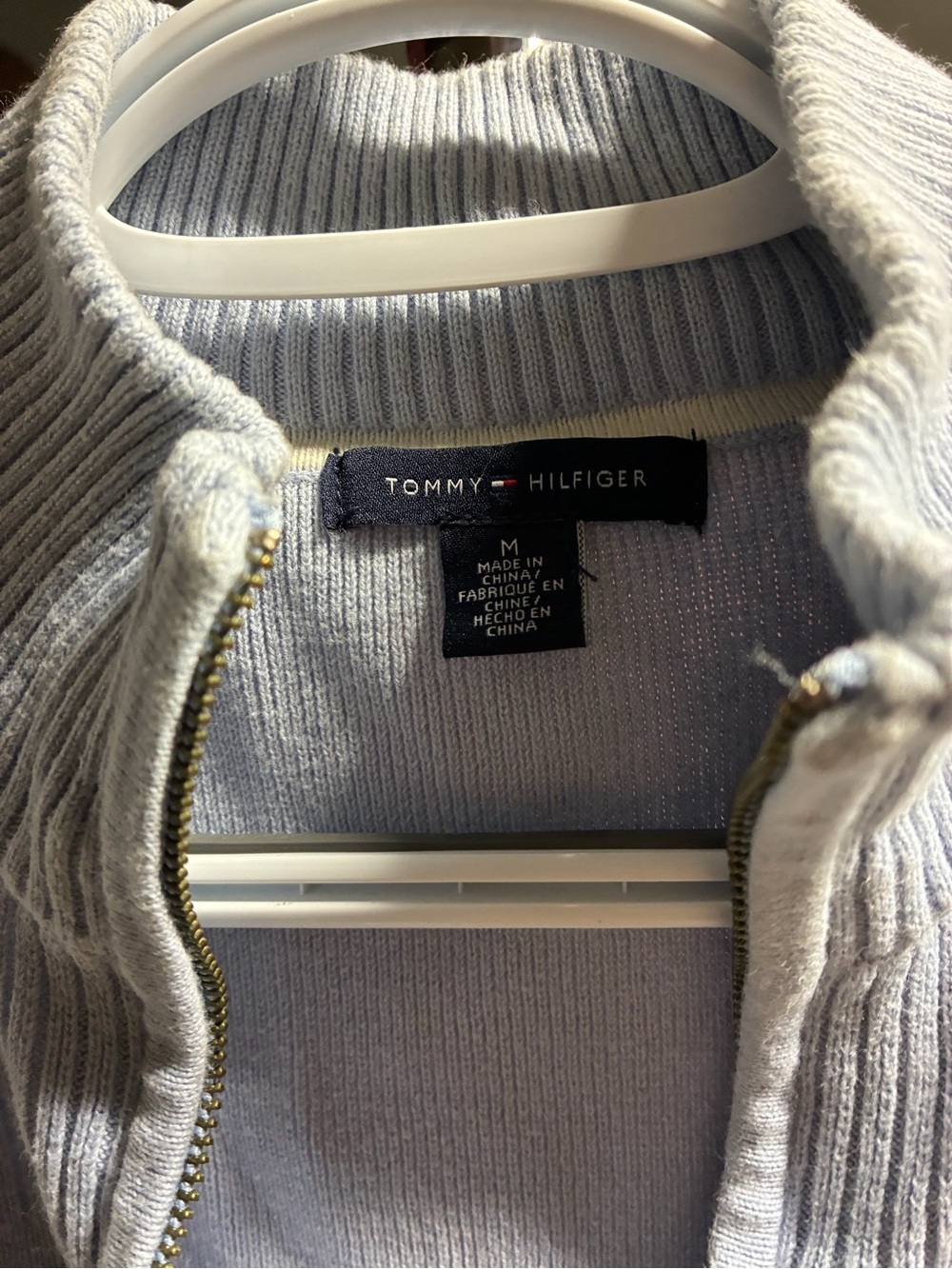 Vintage - Tommy Hilfiger Pale Blue Ribbed Zip Mock Neck Sweater
